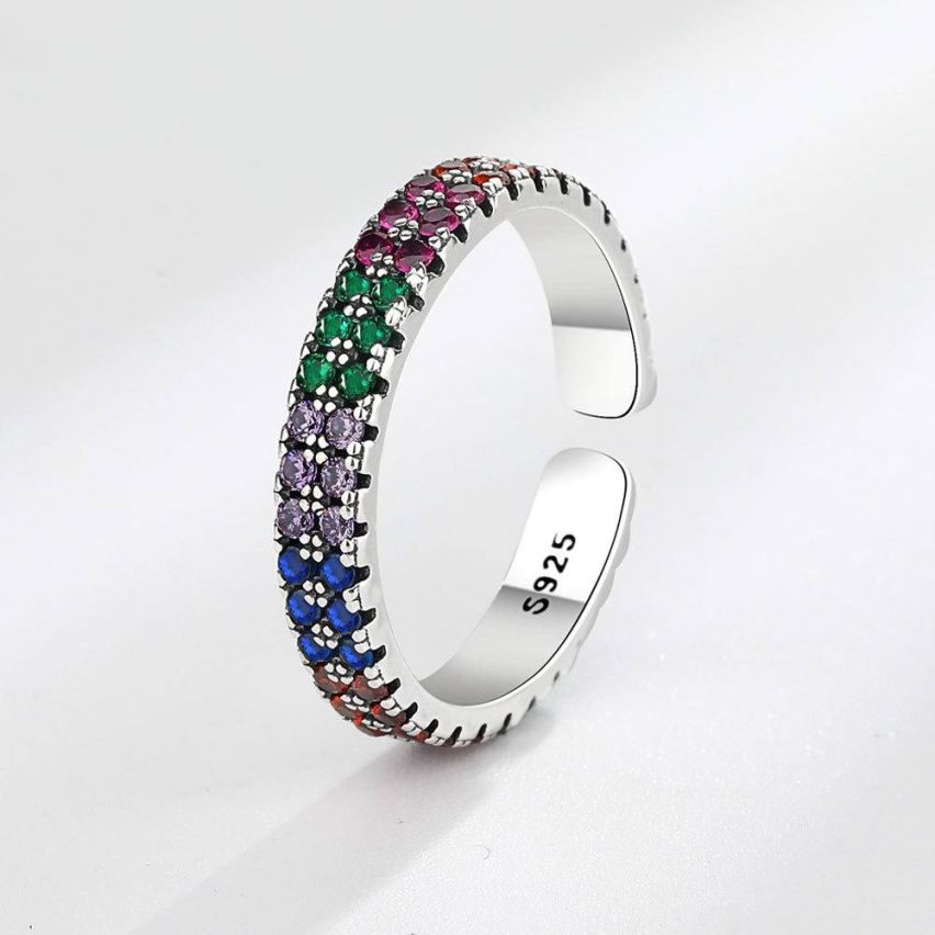 3 galvanization layers 925 Silver and Colorfull Zircon Balinese Ring